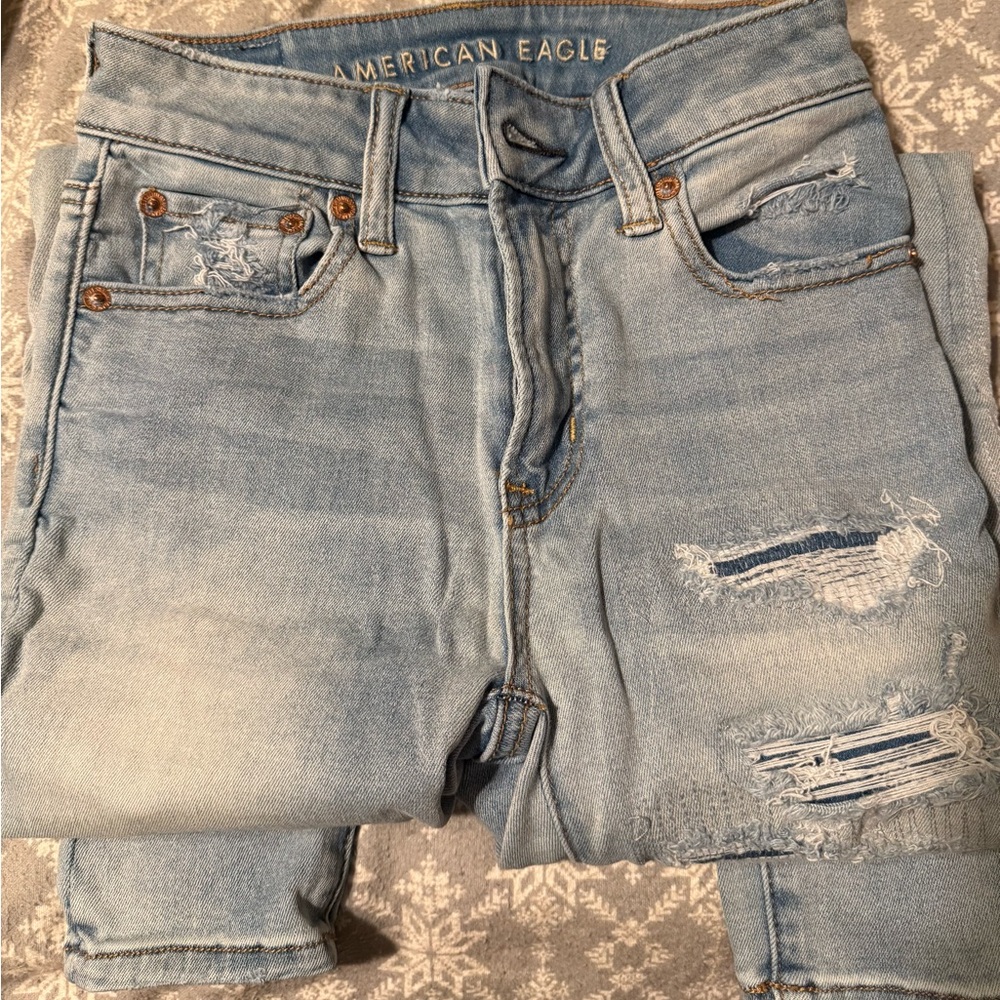 American Eagle Outfitters Blue Distressed Jeggings